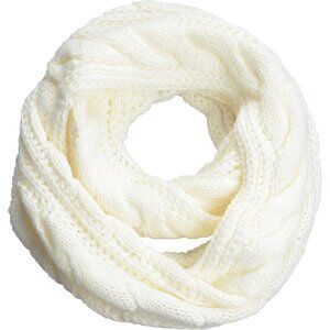 Women's  Twist White Thick Ribbed Knit Winter Infinity Circle Loop Scarf